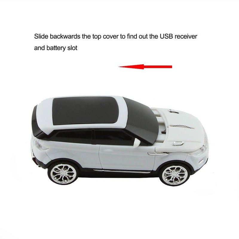 Sunffice 3C Light Car Mouse Wireless 2.4GHz Cool Sport SUV Car Shape Mouse Optical Mice 1600 DPI with USB Receiver Suitable for PC/Computer/Laptop (White) - Image 2